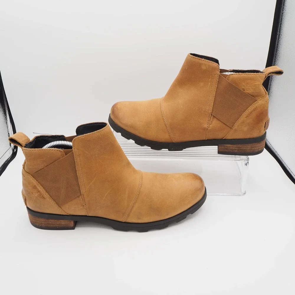 Sorel Emelie Chelsea Waterproof Boot Size 10 Brown Leather Ankle Booties Outdoor